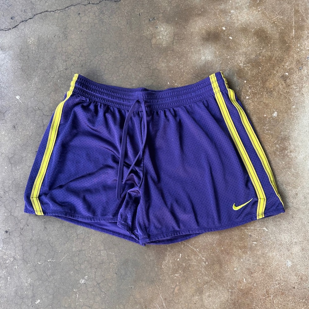 Nike Athletic Shorts Women Large Purple Excellent Mesh Dri-FIT Striped